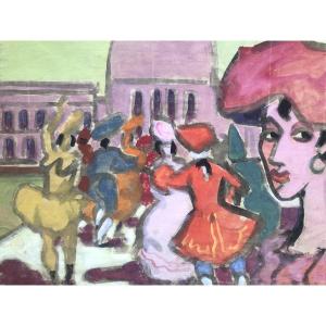 Erik Larsen (1902-1975) Carnival In Venice, Art Deco, Danish School