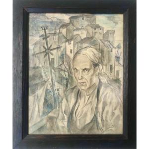 Ethel Mars (1876-1959) Figure In A Village, American Painter, Art Deco