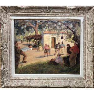 Claude Comte (1862-1948) Basque Painter, Pétanque Players, Art Deco