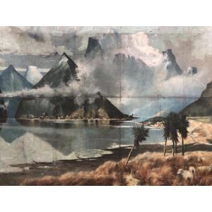 Robert Leigh (19th Century) Mountain And Sea Landscape, New Zealand, In Need Of Restoration 