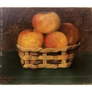 I. Llorek 1846 Still Life With Apples, Oil On Wood