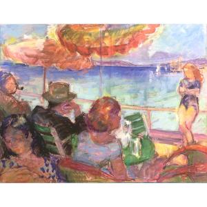 Suzanne Blanche Kaerling (1902-1985) By The Sea, Art Deco Pastel