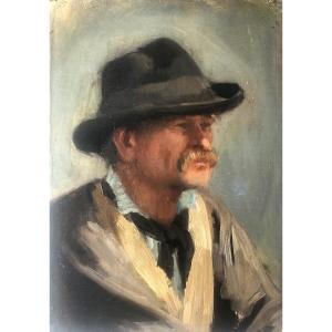 Portrait Of A Man In A Hat, 19th Century, Russian