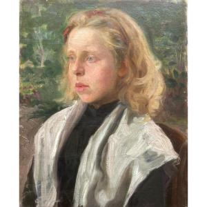 France Leplat (1895-1953) Portrait Of A Young Woman, Oil On Canvas
