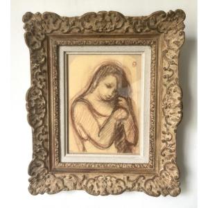 Jean Vassal (1902-1986) Young Woman Doing Her Hair, Sanguine On Paper, Art Deco Period