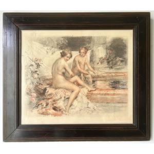 Louis Icart (1888-1950) Nude Women At The Bath, Color Lithography, Early 20th Century