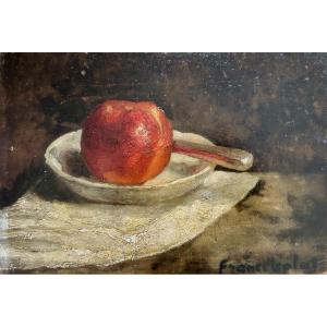 France Leplat (1895-1953) Still Life With Apple, Oil On Cardboard