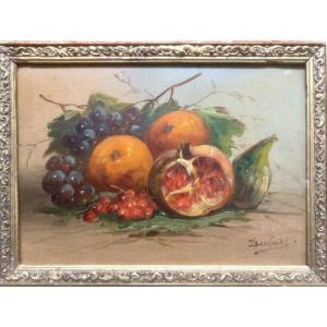 Still Life, Art Nouveau, Oil On Wood Signed Dubois