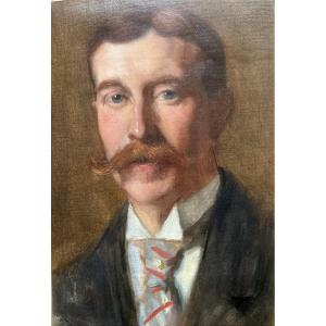 Portrait Of A Man With A Mustache, Oil On Canvas, Art Nouveau