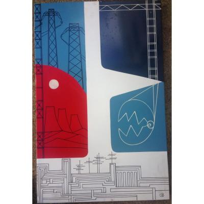 Painting On Metal By Hermine Chastanet (1919-2009)