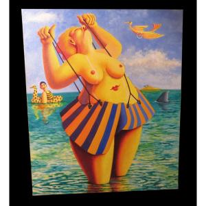 [surrealism Curiosity Magritte] Becarud (gerard) - Oil On Canvas; Signed.