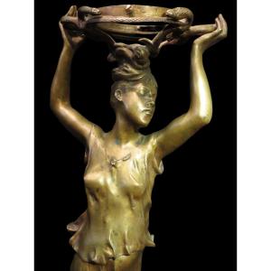 Kerveguen (georges De) - The Serpent Carrier. Late 19th Century Bronze. Height: 50cm.