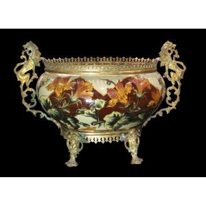 Keller & Guerin - Jardinière / Centerpiece In Lunéville Earthenware. Napoleon III.