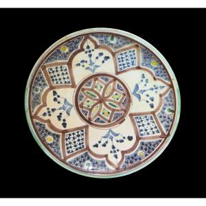 Morocco. "gothar" Dish In Fez Earthenware. Early 20th Century. Signed.