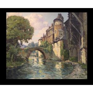 [aveyron Rodez Espalion] Félix Eteve - Oil On Canvas; Signed: La Gussane à Estaing
