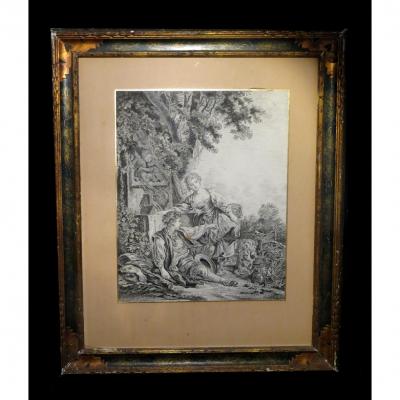 [pastoral] Large Drawing Feather After François Boucher / Obedience Awarded