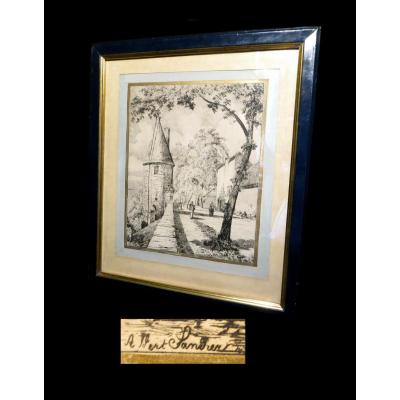 Cote-d'or Dijon Beaune] Sandier (albert) - [large Pen Drawing, Signed]