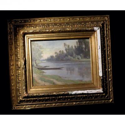 Foreau (henri-louis) - Hsp Signed: Bords De Rivière Animée De Barques.