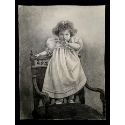 [child] Large Drawing Containing A Girl Perched On An Armchair.