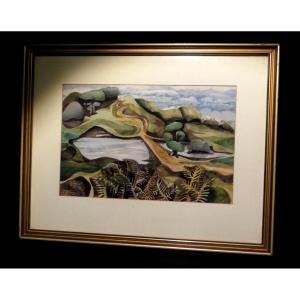 [cubism Watercolor Lake] Davis (r. N.) - [signed Watercolor].