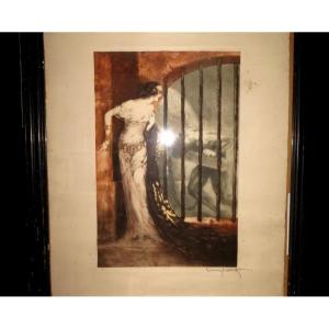 [art Deco Eroticism] Icart (louis) - [signed Etching And Aquatint]: Dalila.