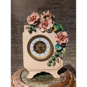 1900 Flower Clock In Barbotine In The Impressionist Style