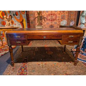 Bureau Plat à Ogee – Mahogany And Burr Walnut – Late 19th Century