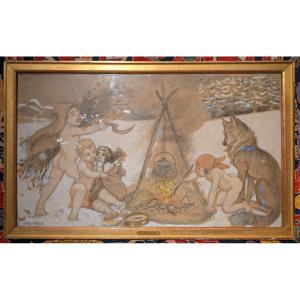 Winter – Original Drawing By Adolphe Léon Willette