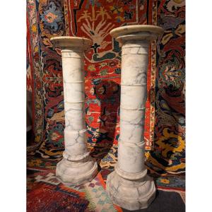 Pair Of Alabaster Columns With Drums – 19th Century