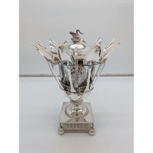 Silver And Crystal Jam Pot - Early 19th Century