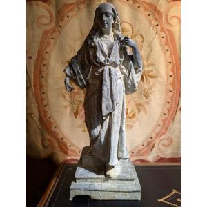 Orientalist Woman, Lead/tin Sculpture Signed Gaston Leroux - Late 19th Century