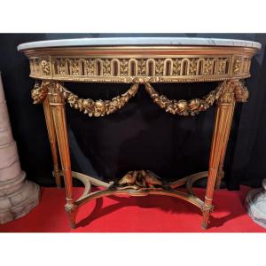 Louis XVI Style Carved Gilded Wood Console - 19th Century