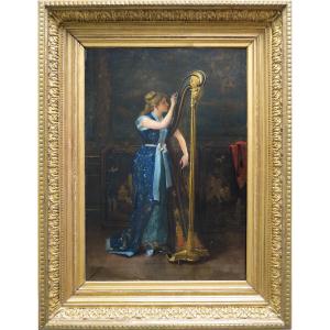 Auguste Serrure (1825–1903) - The Harpist  - Oil