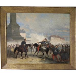 Nicolas Edward Gabe (1814–1865) - The Death Of General Négrier, Place De La Bastille, Paris-oil