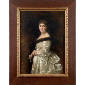 Marie Loiseau (1860 - ?) - Portrait Of A Society Woman - Oil