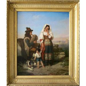 Joseph Beaume (1796–1885) - Souvenir Of Italy: Pifferaro Playing The Zampogna - Oil