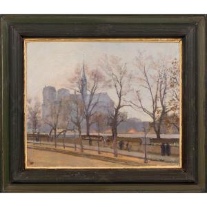 Ricardo Flores (1878–1918) - Notre-dame De Paris On A Grey Day - Oil