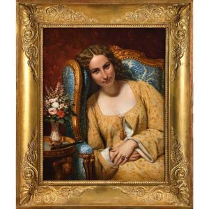 Joseph-désiré Court (1797–1865) - Woman Huddled In An Armchair - Oil