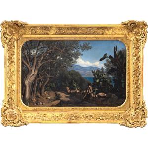 Charles Desprez (1818–1898) - View Taken Near Ajaccio, Corsica - Oil On Paper