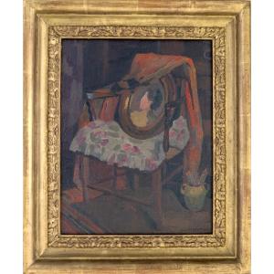 Léon Louis Parent (1869–1943) - Interior With Portrait - Oil