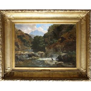 Alexandre Francia (1817–1884) - Herons Near A Waterfall - Oil