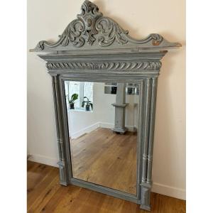 Large Old Painted Wood Fireplace Mirror