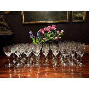 36 Pieces Crystal Glassware Set, Signed Artisanat De Lorraine, Mid 20th Century