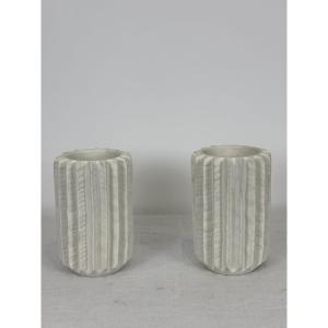 Pair Of Sculptural Ceramic Vases With Matte Finish - Italy, 1980s
