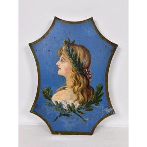 Coat Of Arms / Antique Standard-bearer - Female Allegory - 19th Century