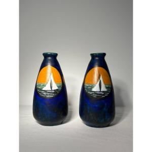 Louis Dage (1885-1964) - Pair Of Signed Ceramic Vases - Art Deco, Circa 1925-1935