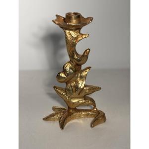 Gilded Bronze Candlestick - Georges Mathias For Fondica - Circa 1980