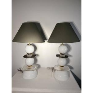 Pair Of Murano Glass And Brass