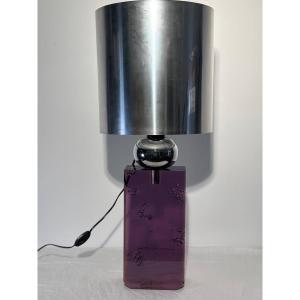 Table Lamp - Amethyst Acrylic & Chrome - Italy, Circa 1970