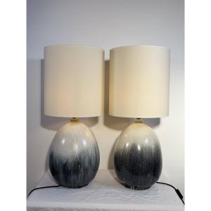 Pair Of Ceramic Monumental Lamps By Marcello Fantoni, Florence, Italy, Circa 1970